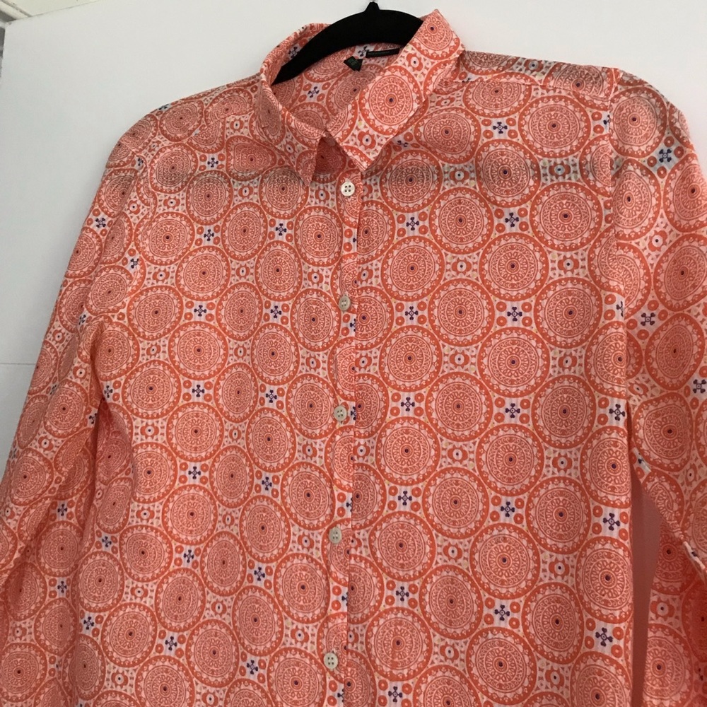 BENETTON Stunning Tissue weight orange medallion button shirt— Caio bella! - Picture 3 of 10